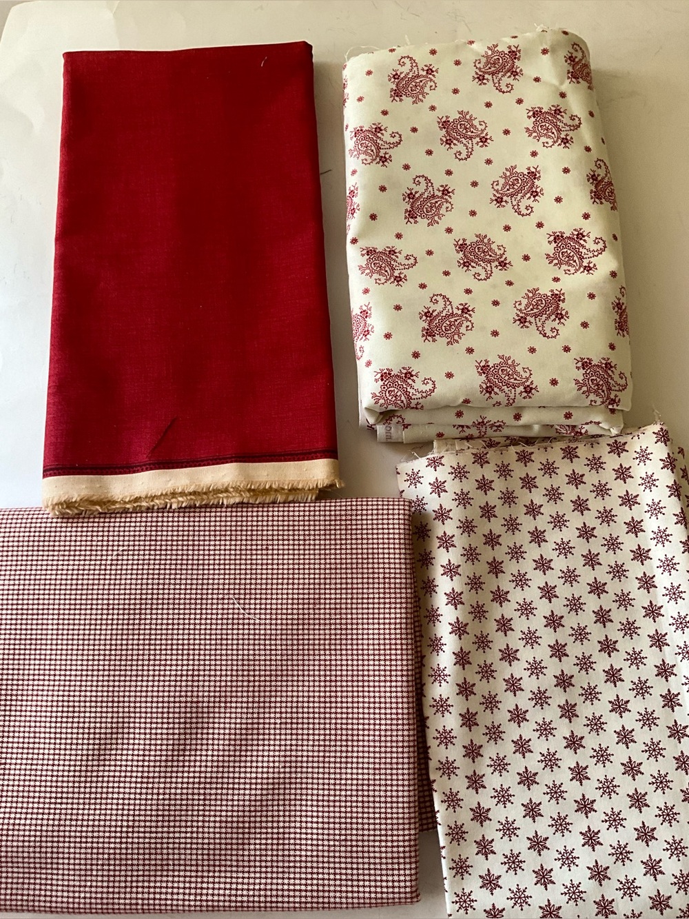 Quilting Fabric Moda Pattern #3871 #13529 Snowflake Chek Solid Red White Cotton